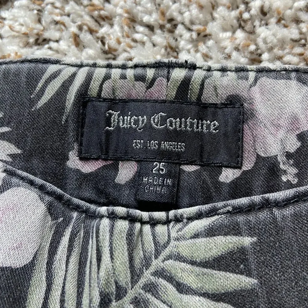 Juicy Couture Floral Print California Skinny Jean Women's 25 Black Stretch Scarf - Picture 4 of 10